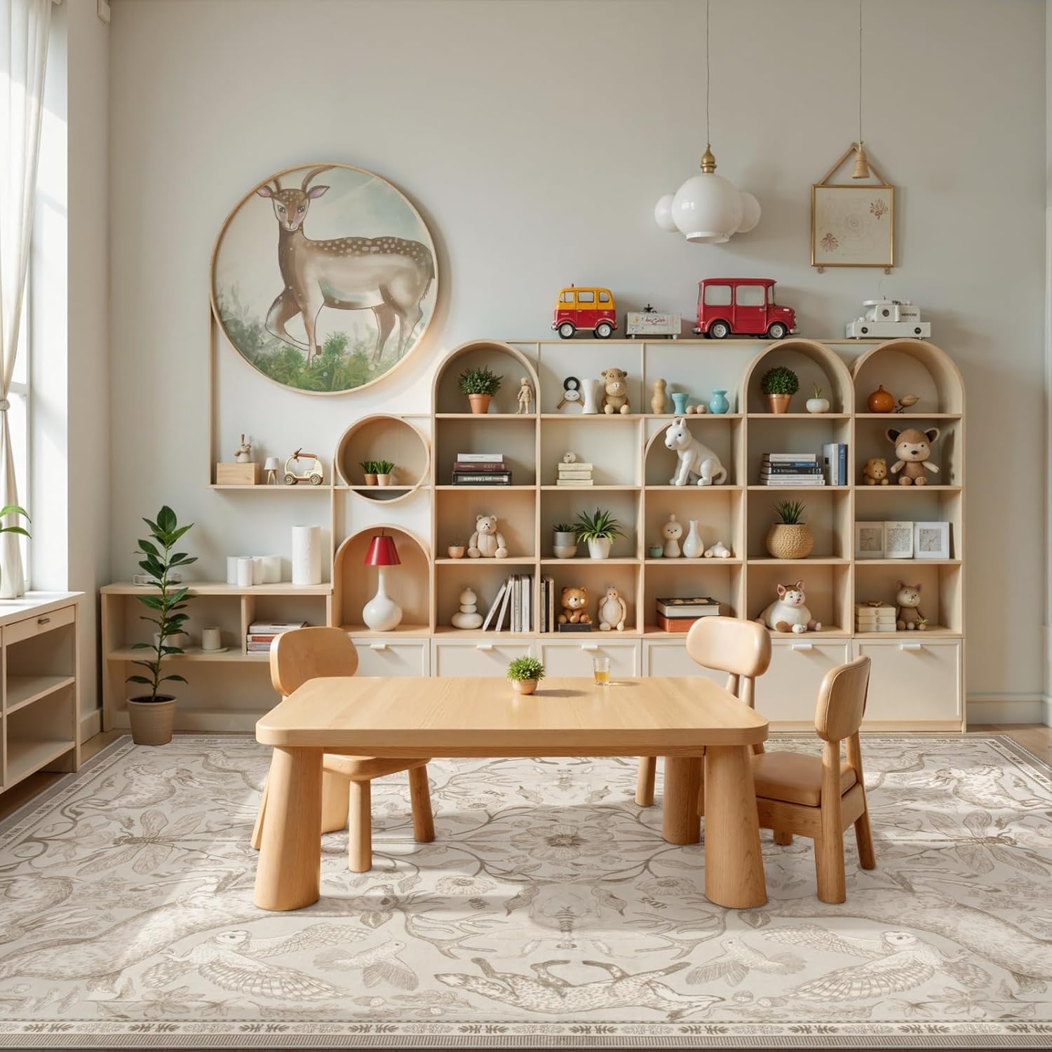 Lahome Boho Animal Washable Rugs for Living Room 8x10, Beige Soft Rugs for Bedroom, Botanical Large Boho Non Slip Dining Room Carpet for Under Table Office Kids Playroom (8x10ft,Beige) - Image 7
