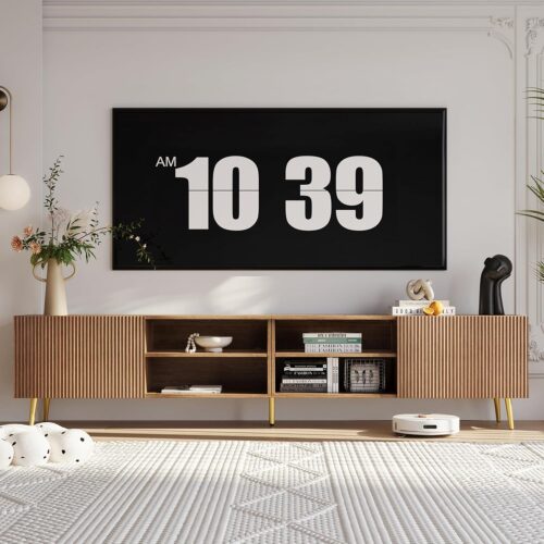Modern 86in TV Stand for Living Room, Fluted Design Entertainment Center with Adjustable Shelves,Media TV Console Table with Storage for Bedroom,Natural