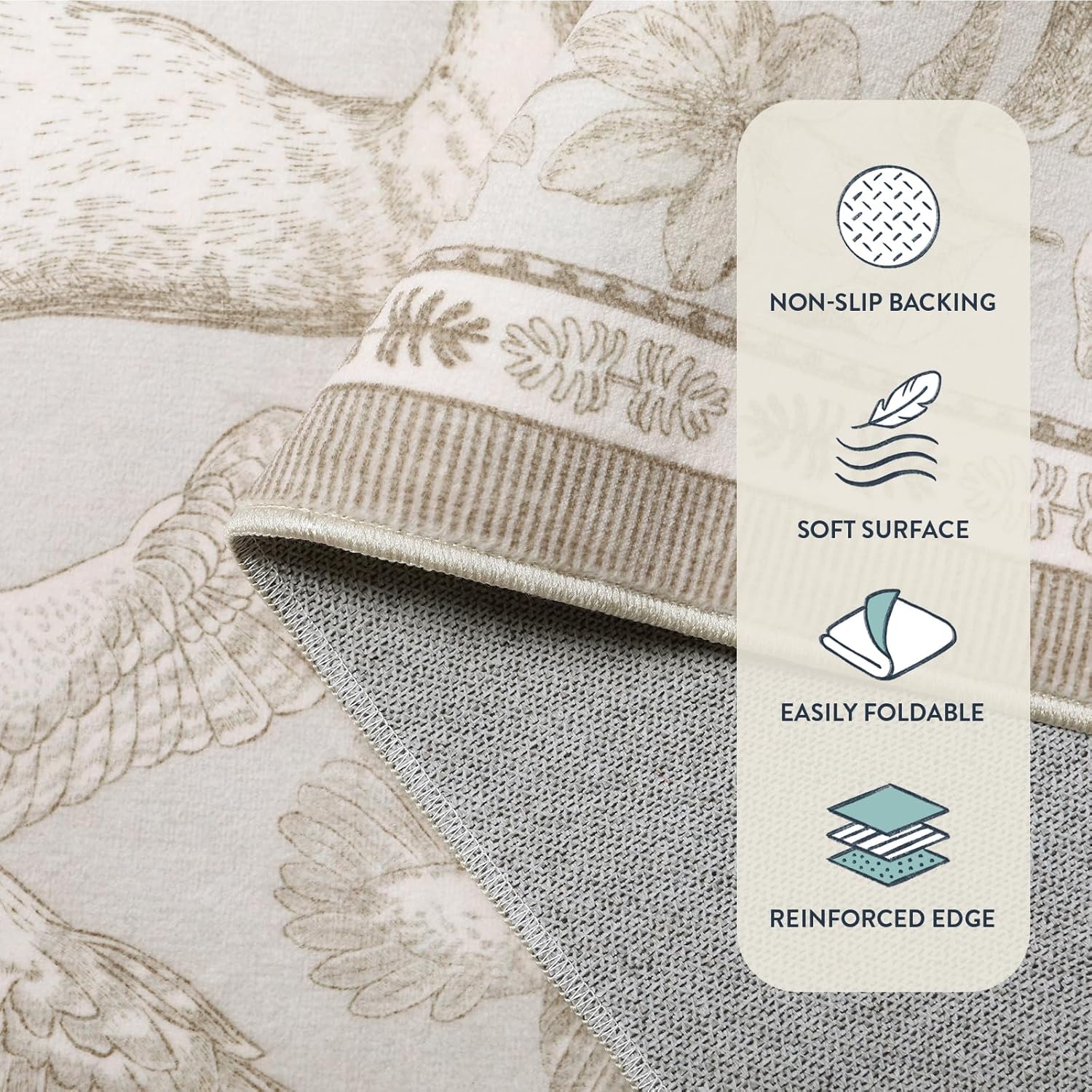 Lahome Boho Animal Washable Rugs for Living Room 8x10, Beige Soft Rugs for Bedroom, Botanical Large Boho Non Slip Dining Room Carpet for Under Table Office Kids Playroom (8x10ft,Beige) - Image 6