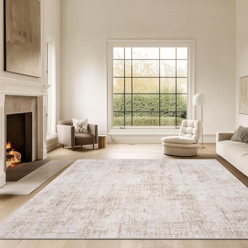 Area Rug 8×10 Washable Living Room Rugs: Large Abstract Soft Non Slip Area Rugs, Indoor Floor Non-Shedding Carpet for Bedroom Dining Room Kitchen Office Home/Dorm Decor,Beige