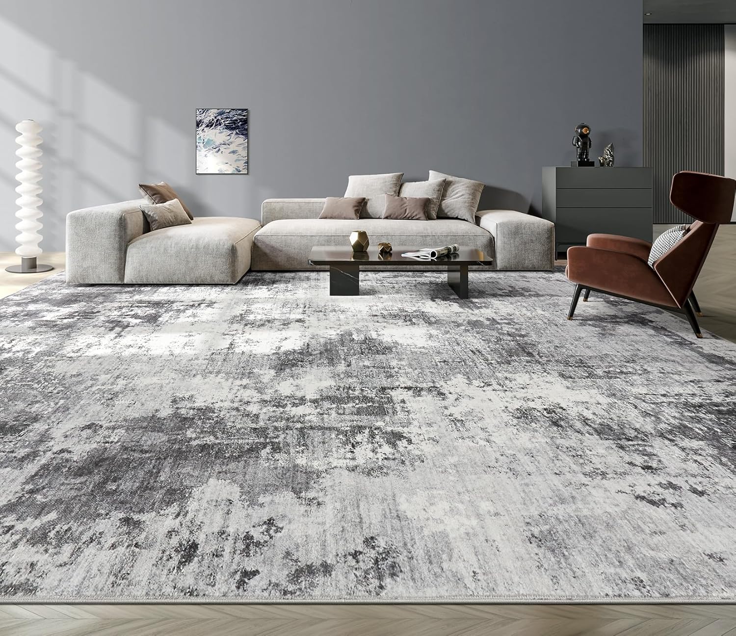 Washable Rug 9x12 Area Rugs for Living Room: Modern Abstract Neutral Soft Large Rug for Bedroom Dining Room Under Kitchen Table Home Office Decor - Grey - Image 8