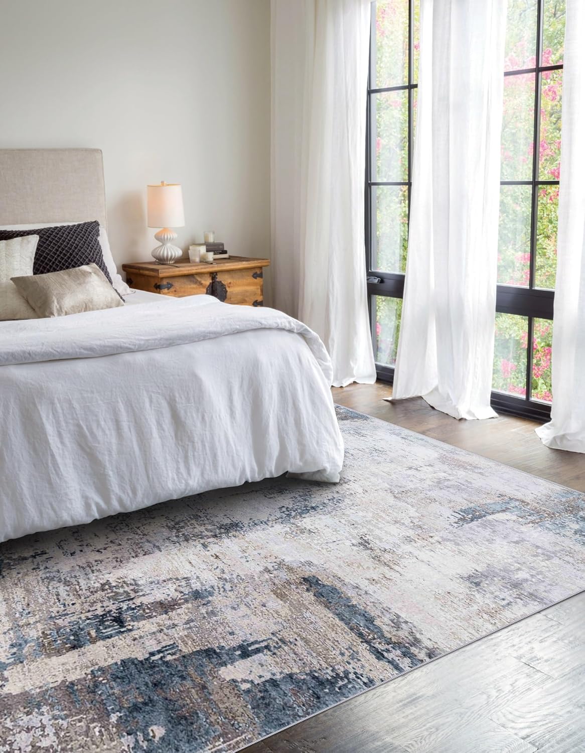 vivorug Washable Rug, Ultra Soft Area Rug 8x10, Non Slip Abstract Rug Carpet, Stain Resistant Rugs for Living Room Bedroom, Modern Fluffy Rug (Gray/Navy, 8'x10') - Image 2