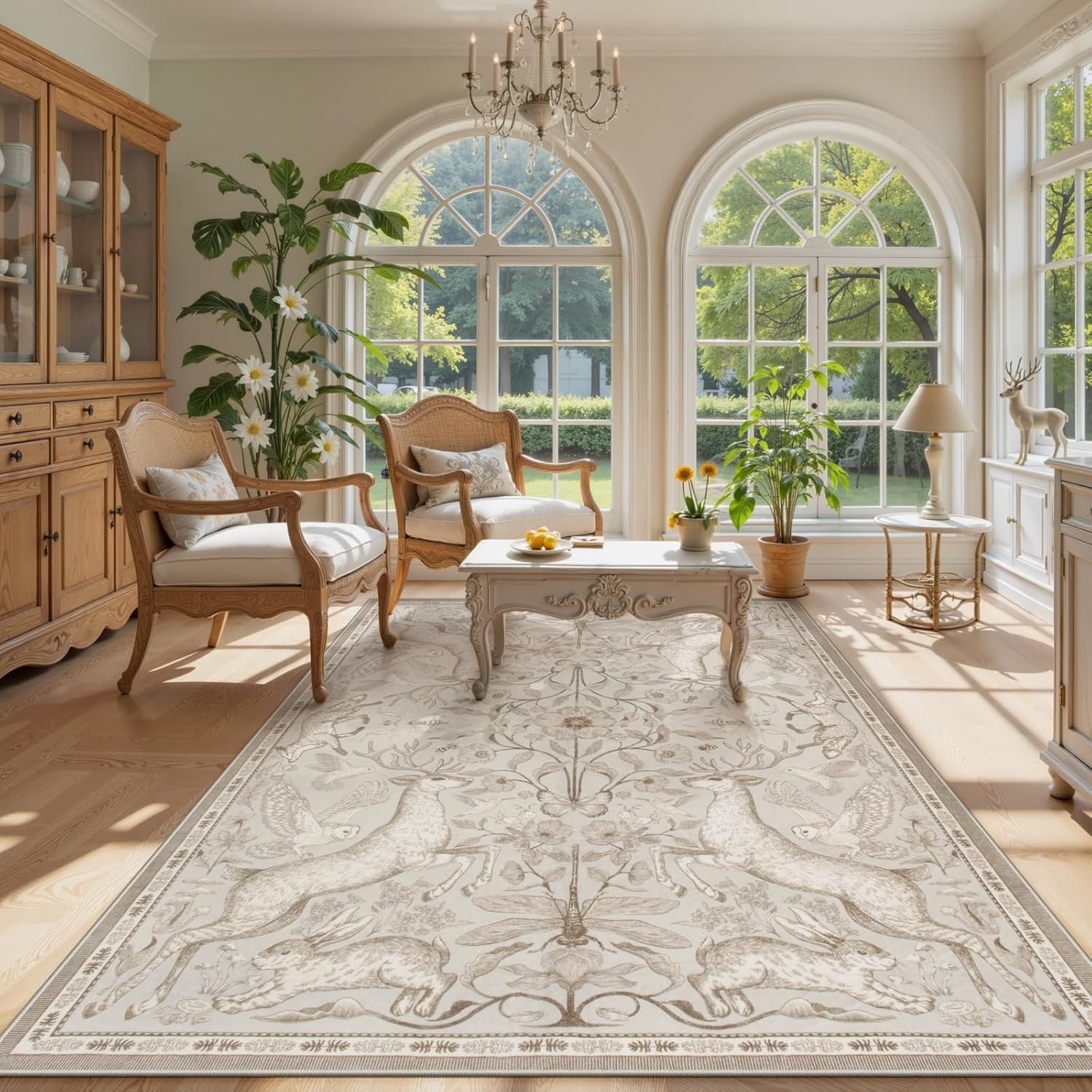 Lahome Boho Animal Washable Rugs for Living Room 8x10, Beige Soft Rugs for Bedroom, Botanical Large Boho Non Slip Dining Room Carpet for Under Table Office Kids Playroom (8x10ft,Beige) - Image 8