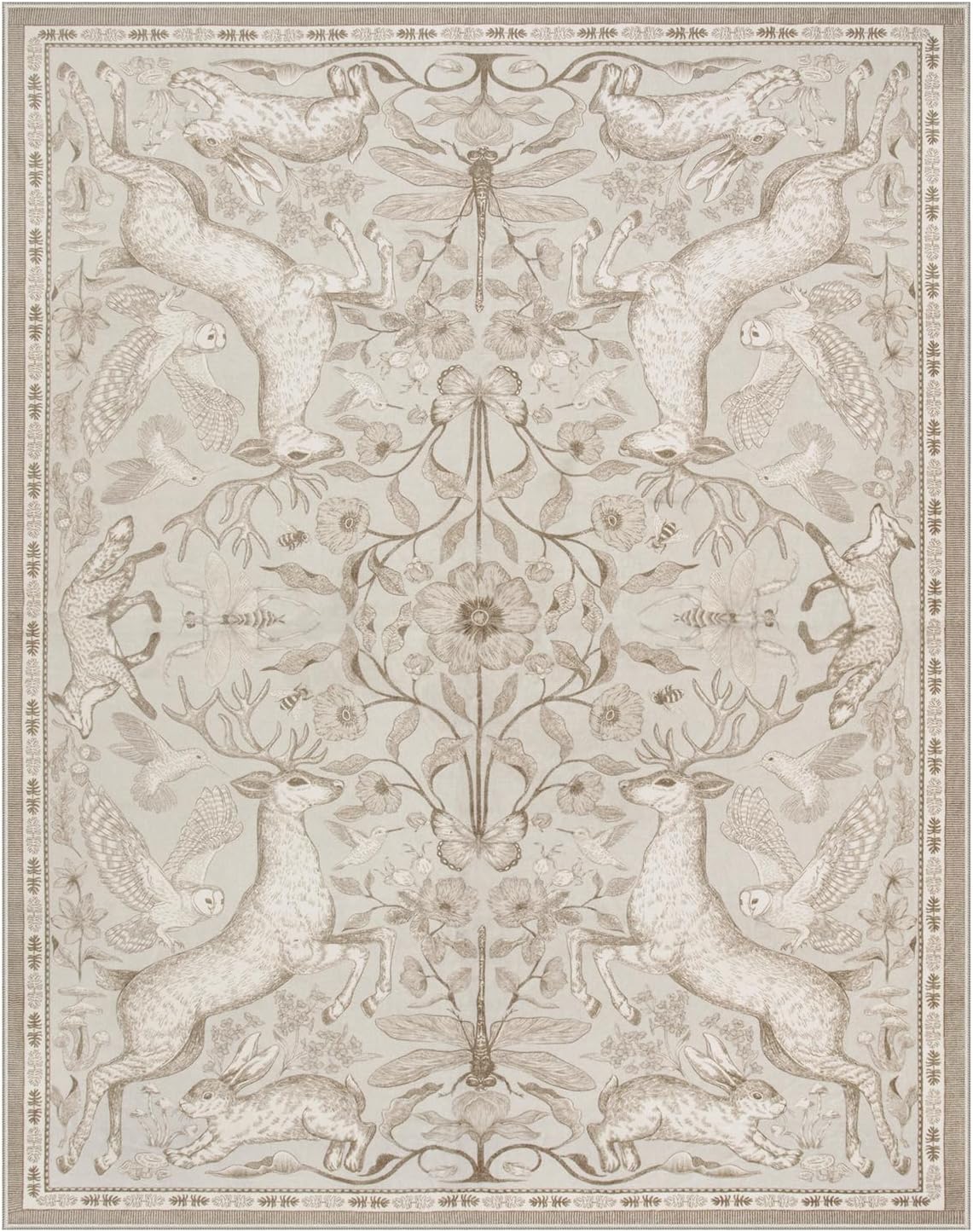 Lahome Boho Animal Washable Rugs for Living Room 8x10, Beige Soft Rugs for Bedroom, Botanical Large Boho Non Slip Dining Room Carpet for Under Table Office Kids Playroom (8x10ft,Beige) - Image 9