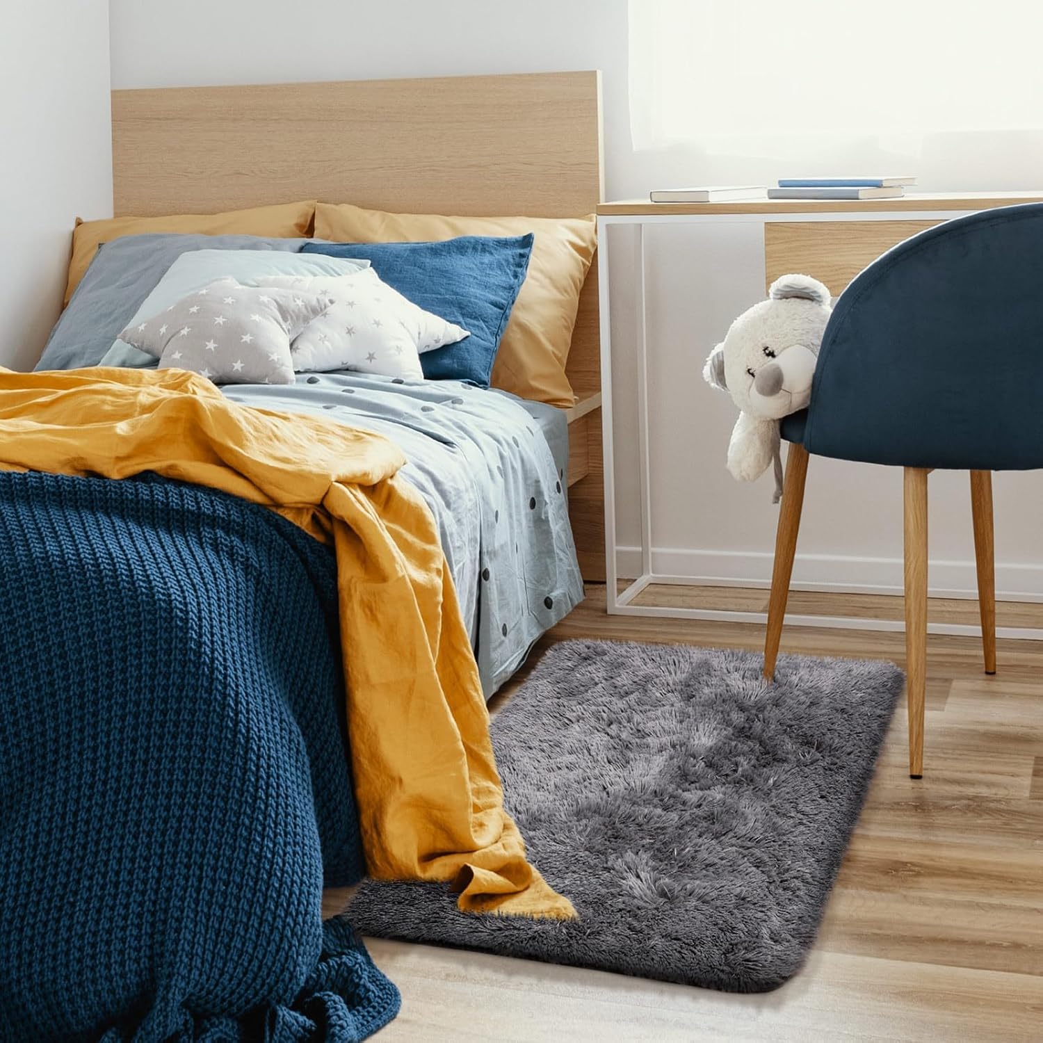 Ophanie Small Rug Upgrade Non Slip Throw Bedside Area Rugs, Fluffy Soft Grey Mini Bedroom Carpet, Affordable Door Entryway Indoor Inside Front Entrance Dog 2x3 Mat, Home Decor Aesthetic, Nursery - Image 3