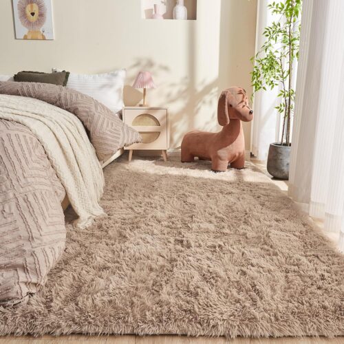 OPPODREAM 4×6 Beige Rugs for Bedroom, Ultra-Soft Fluffy Area Rugs for Living Room, 4 x 6 Shag Carpet for Nursery, Kids, Girl, Boy, Baby, Plush, Fuzzy, Shaggy, Cute Home Decor