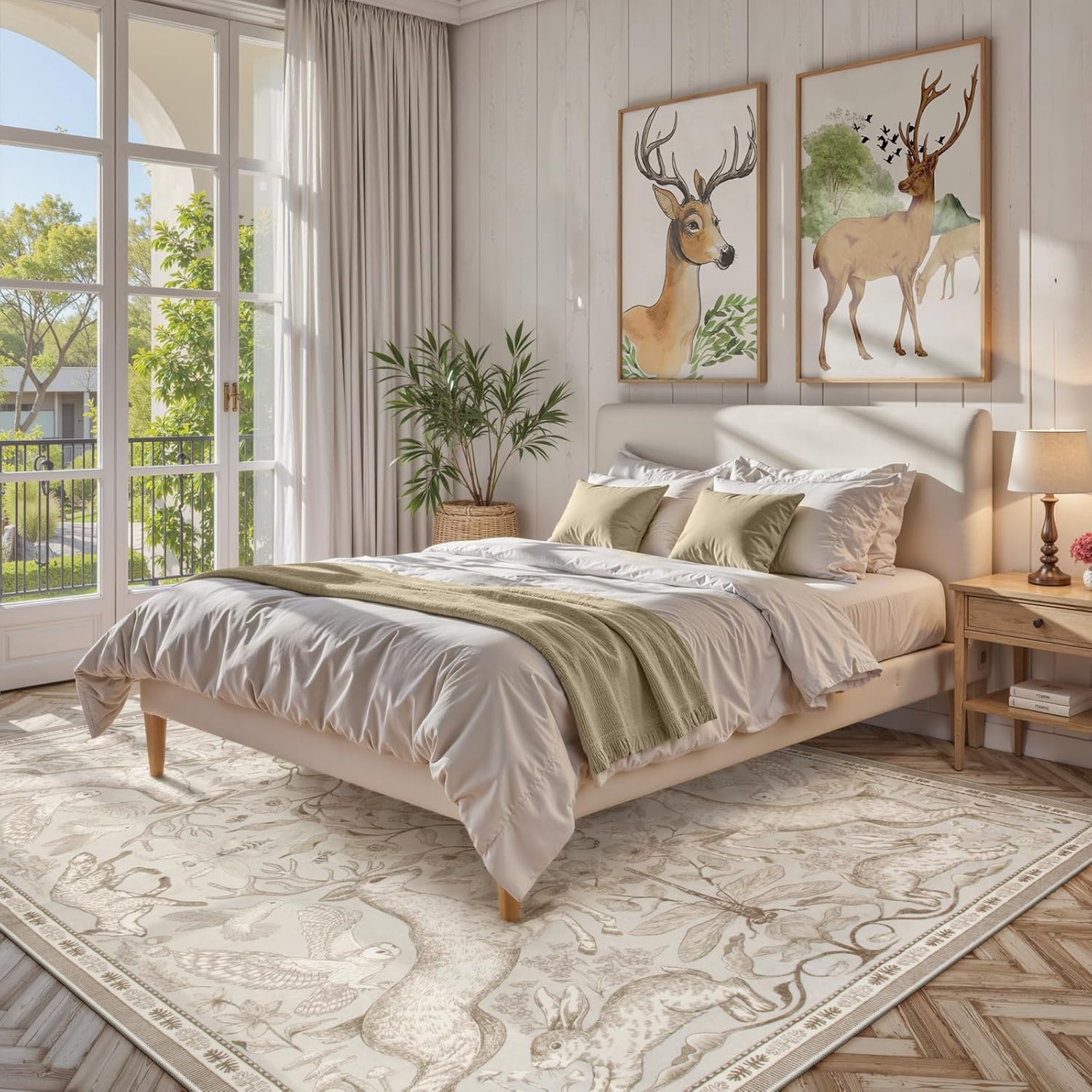 Lahome Boho Animal Washable Rugs for Living Room 8x10, Beige Soft Rugs for Bedroom, Botanical Large Boho Non Slip Dining Room Carpet for Under Table Office Kids Playroom (8x10ft,Beige) - Image 2