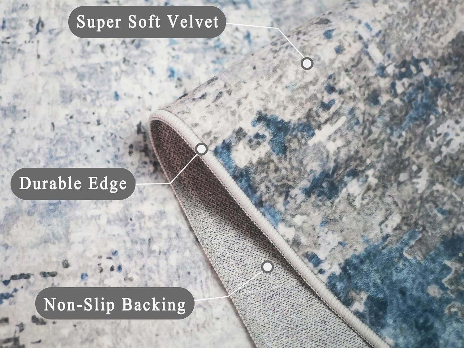 vivorug Washable Rug, Ultra Soft Area Rug 8x10, Non Slip Abstract Rug Carpet, Stain Resistant Rugs for Living Room Bedroom, Modern Fluffy Rug (Gray/Navy, 8'x10') - Image 3