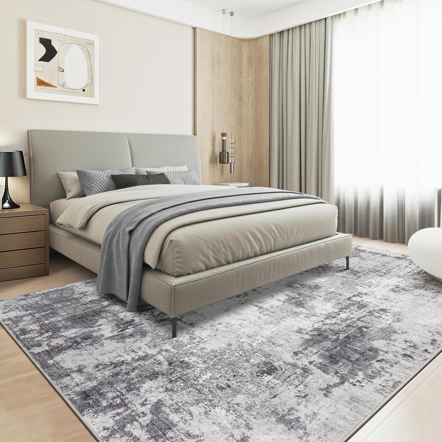 Washable Rug 9x12 Area Rugs for Living Room: Modern Abstract Neutral Soft Large Rug for Bedroom Dining Room Under Kitchen Table Home Office Decor - Grey - Image 6