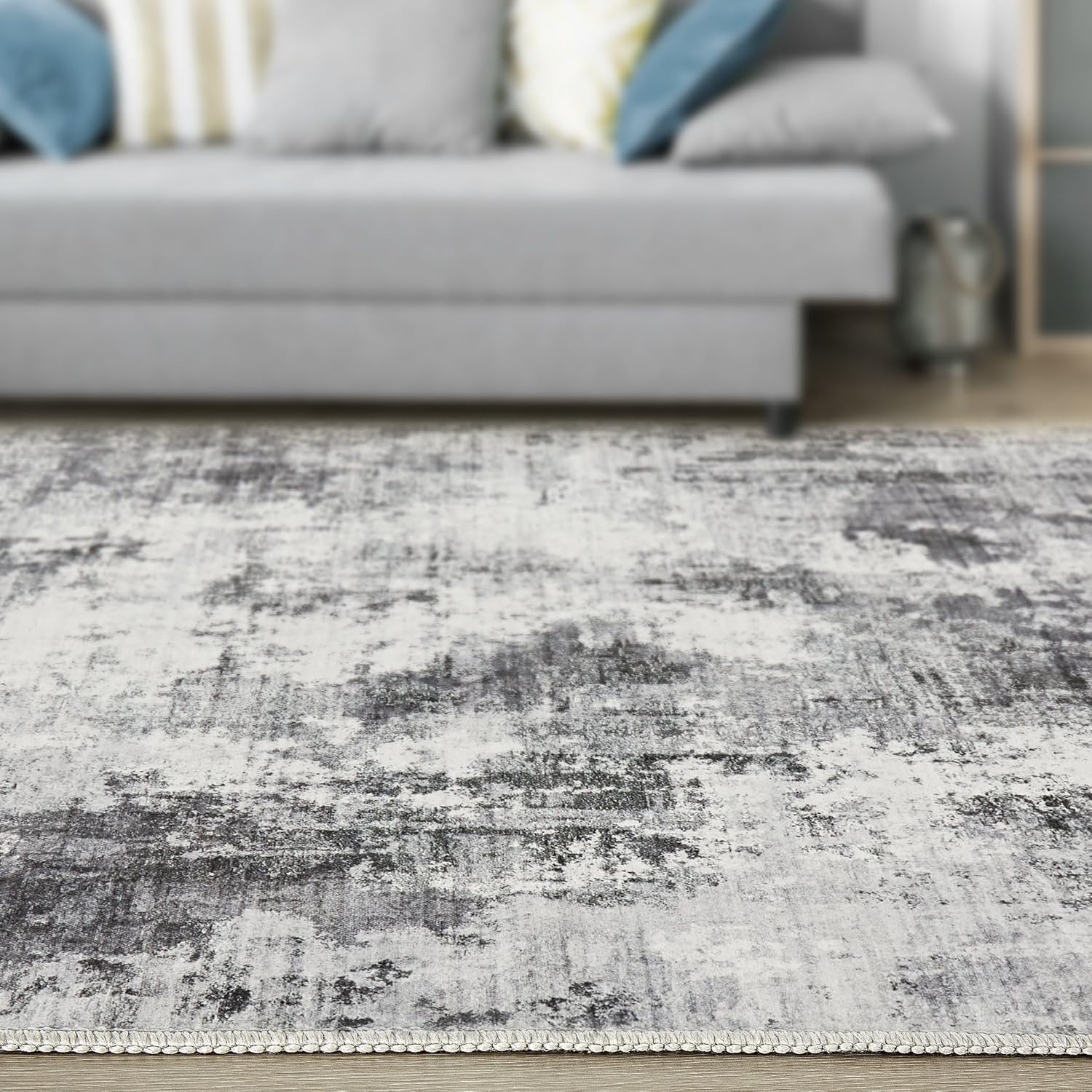 Washable Rug 9x12 Area Rugs for Living Room: Modern Abstract Neutral Soft Large Rug for Bedroom Dining Room Under Kitchen Table Home Office Decor - Grey - Image 5