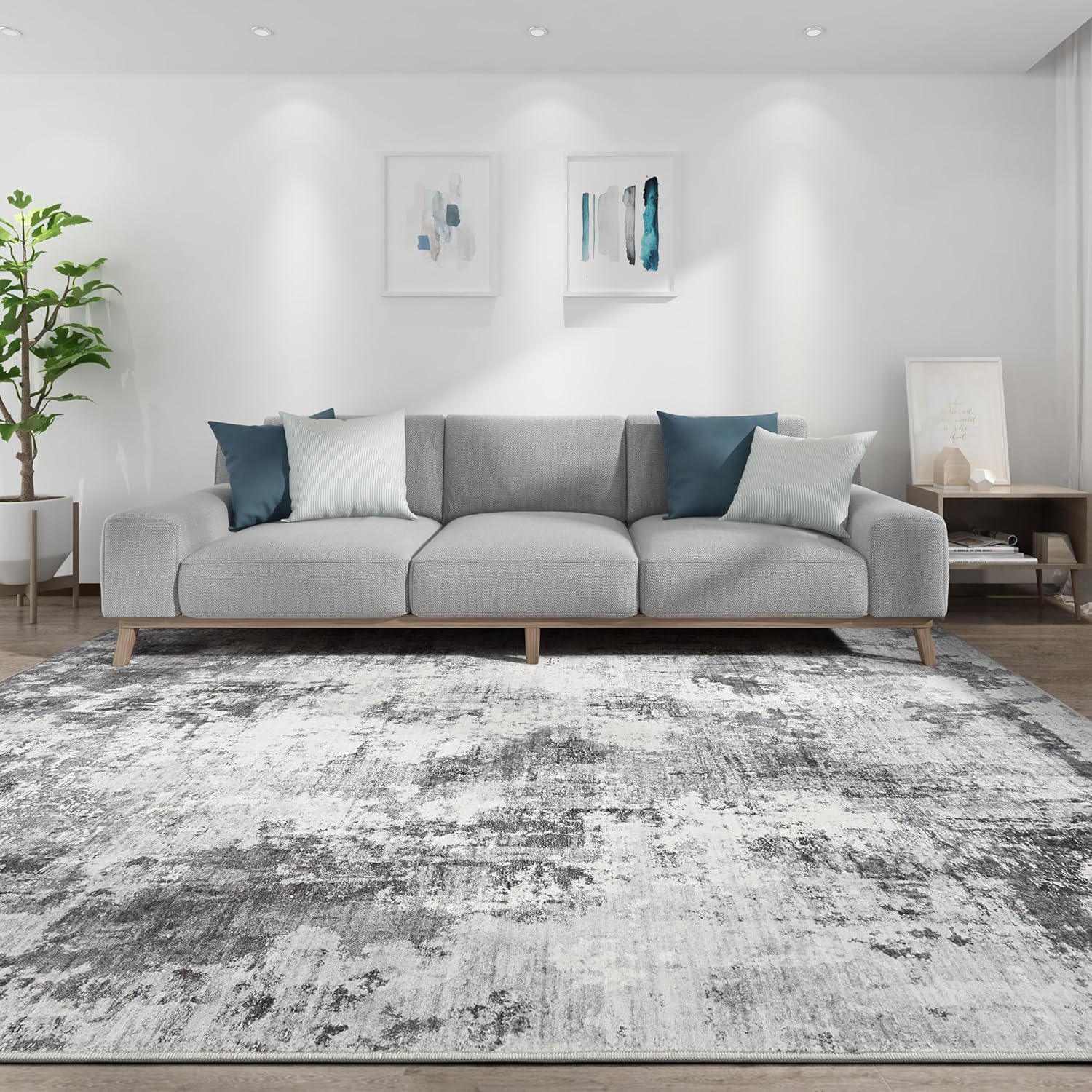 Washable Rug 9x12 Area Rugs for Living Room: Modern Abstract Neutral Soft Large Rug for Bedroom Dining Room Under Kitchen Table Home Office Decor - Grey - Image 4