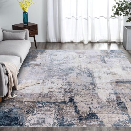 vivorug Washable Rug, Ultra Soft Area Rug 8×10, Non Slip Abstract Rug Carpet, Stain Resistant Rugs for Living Room Bedroom, Modern Fluffy Rug (Gray/Navy, 8’x10′)